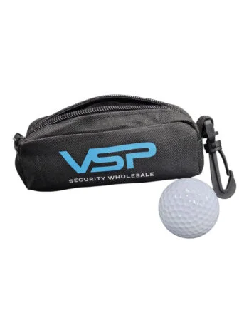 Small black pouch with clip, zipper, logo; logos print differently on apparel vs hard goods.