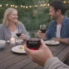 Three people enjoy wine in Hudson 410Ml Shatterproof Wine Glasses at an outdoor dinner.