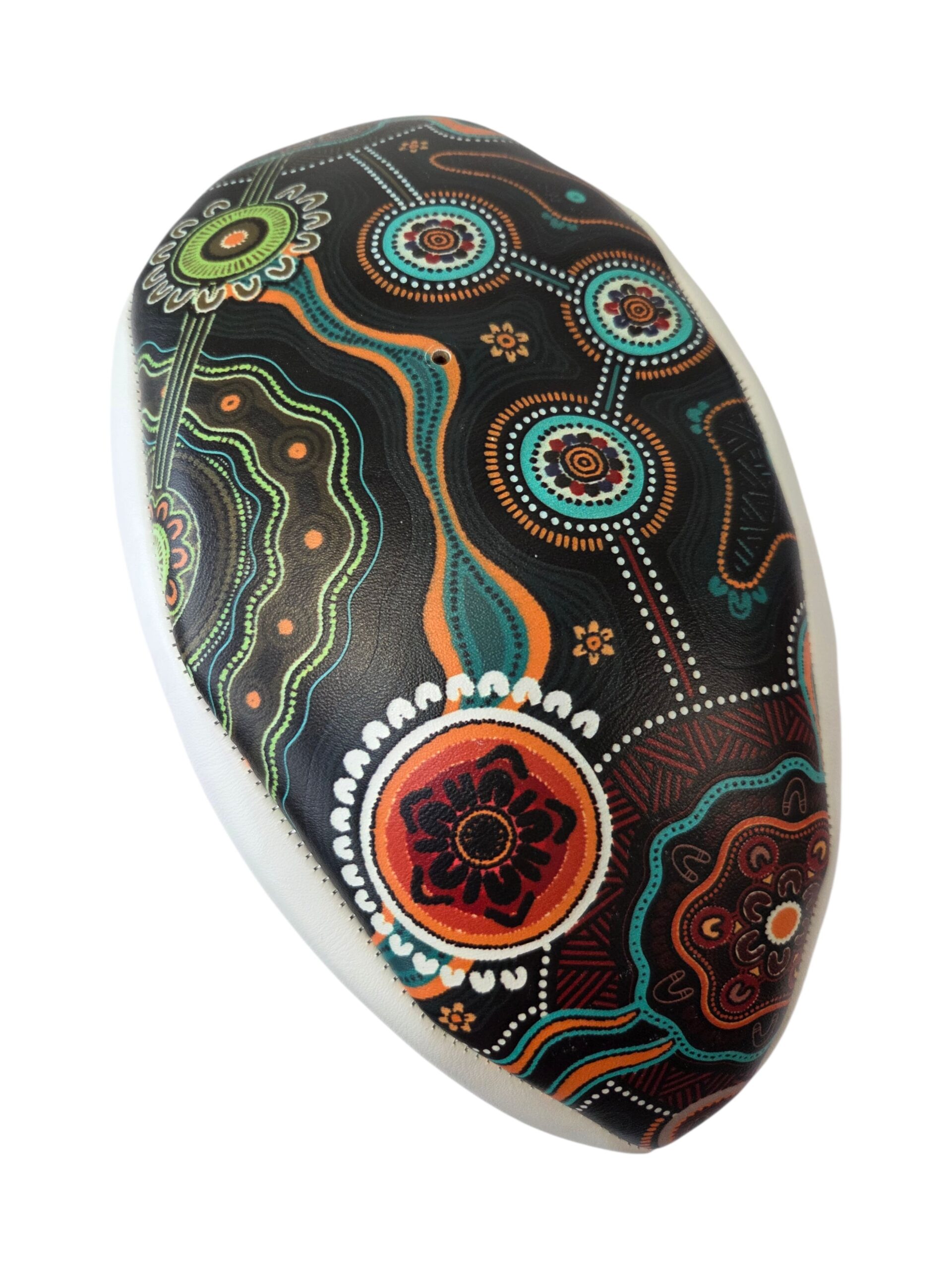 Oval shield with colorful Aboriginal dot art, inspired by Sydney’s rich TAFE traditions.
