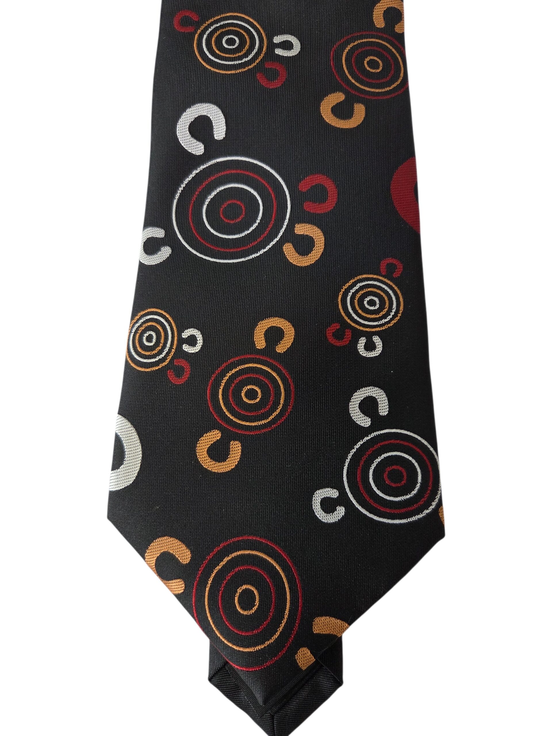 Black necktie featuring colorful patterns inspired by the Riverina Region’s rich heritage.