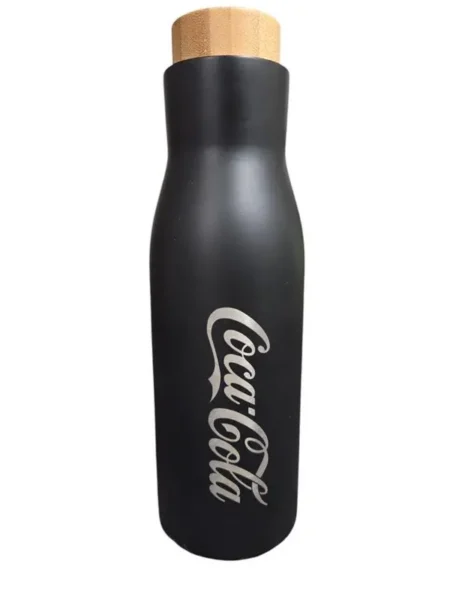 Black Coca-Cola bottle with cork lid, a standout piece of Promotional Merchandise from Cubic Promote.