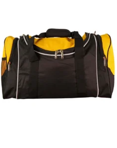 Black and yellow sports duffle bag with carry handles