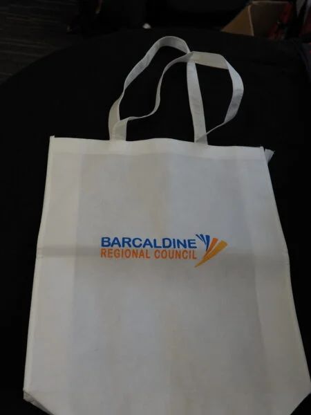 White tote bag with Barcaldine Regional Council logo—perfect for councils Australia or community events.