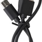 Black USB to micro USB charging cable, coiled with connectors visible.