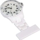 White nurse fob watch with a large face and clip-on attachment, showing 10:08.