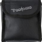Black fabric pouch with Treetlouze written on the flap in silver text.
