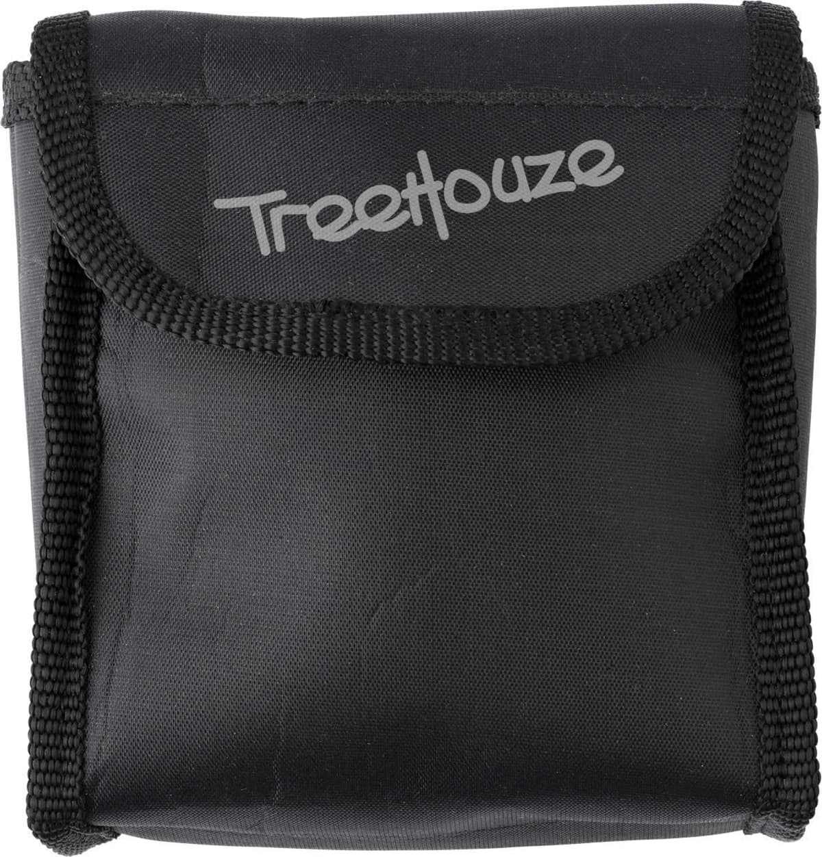 Black fabric pouch with Treetlouze written on the flap in silver text.