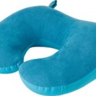 Blue U-shaped neck pillow on a white background.
