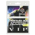 Premium Access VIP badge with House of Blues logo and website on a white plastic holder.
