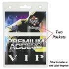 Clear plastic badge holder with two pockets and PREMIUM ACCESS VIP card inside.