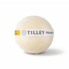 A round, off-white bath bomb labeled Tilley 150g Bath Bomb.