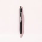 A black ballpoint pen with silver accents on a plain white background.