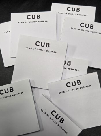 Several white cards display CUB Club of United Business, where Minimum Order Quantities are explained.