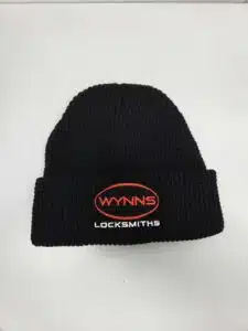 black beanie embroidered with logo