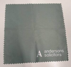 microfibre cloth printed with andersons solicitors logo
