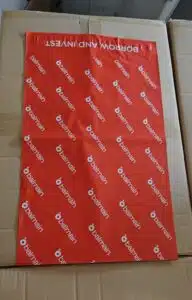red mail package printed with balmain logo