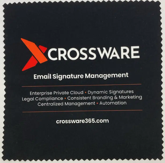black microfibre clothw ith crossware logo and details