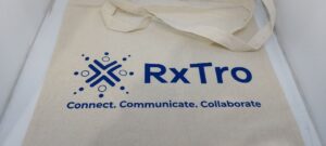 white tote bag printed with rxtro logo