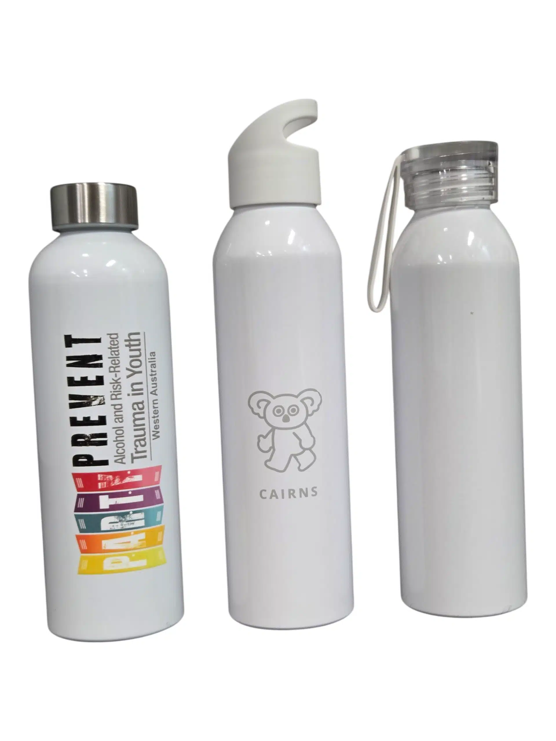 white drink bottles in a white background