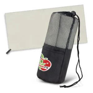 Quick-dry branded beach towel with a mesh carry bag
