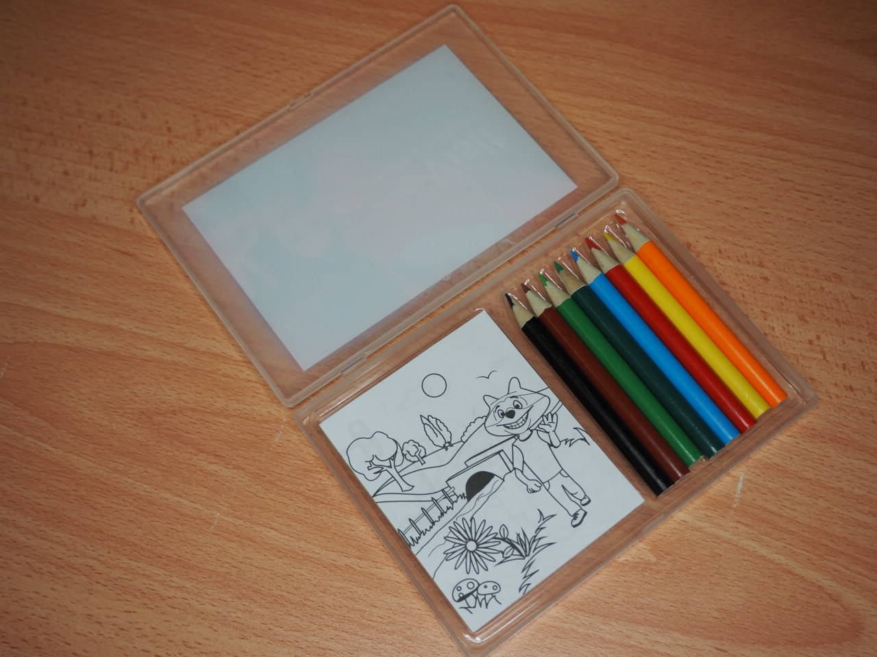 colouring booklet with colouring pencils