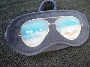 Branded travel eye mask with printed aviator glasses