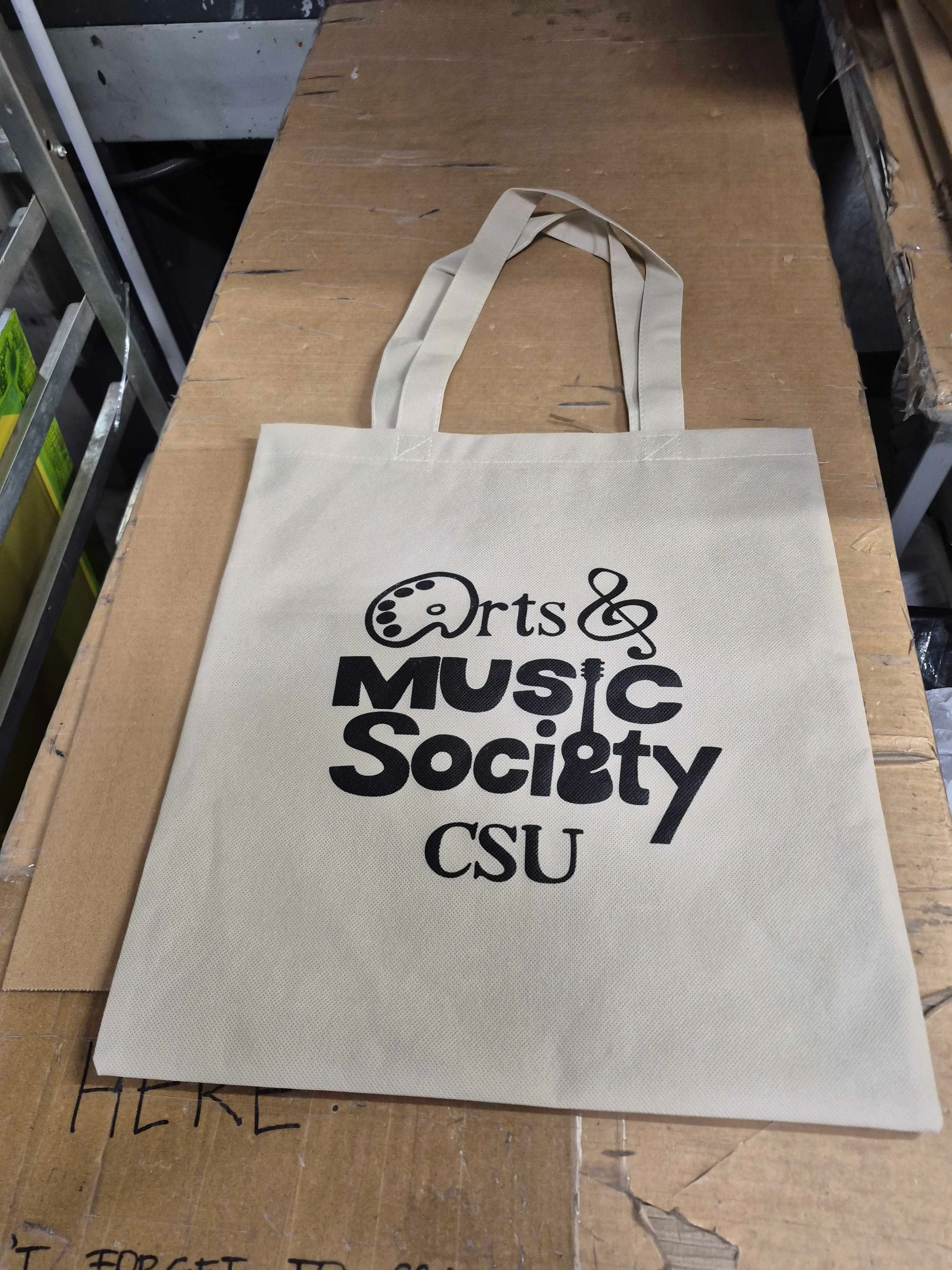CSU Arts and Music Society branded tote bags