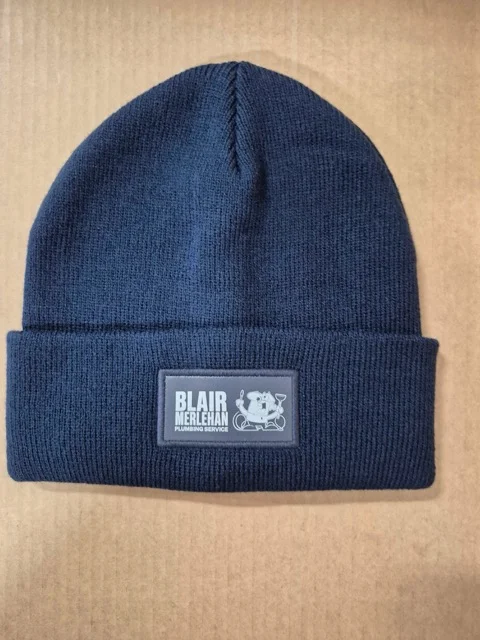 Blair Merlehan Plumbing Service branded logo patch beanies