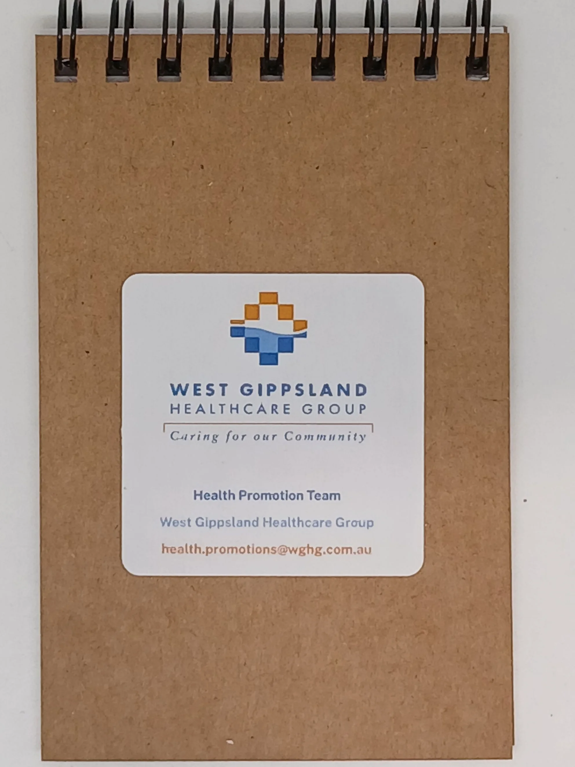 West Gippsland Healthcare Group branded spiral pocket notebooks