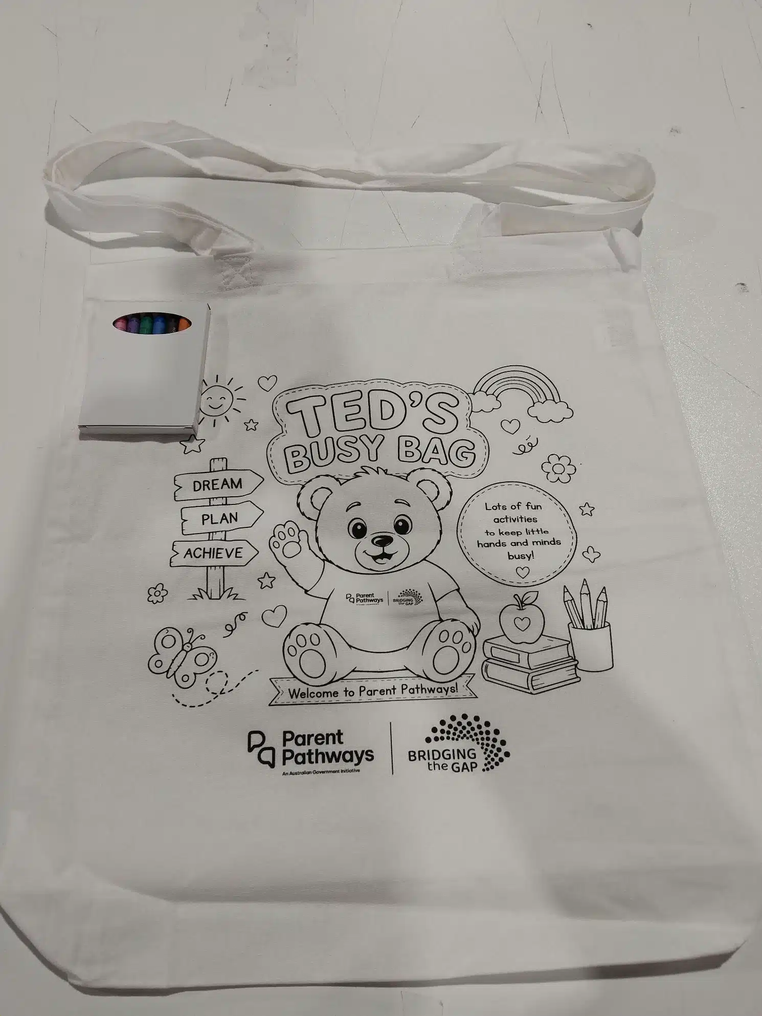 Large colour-in tote bag printed with line art