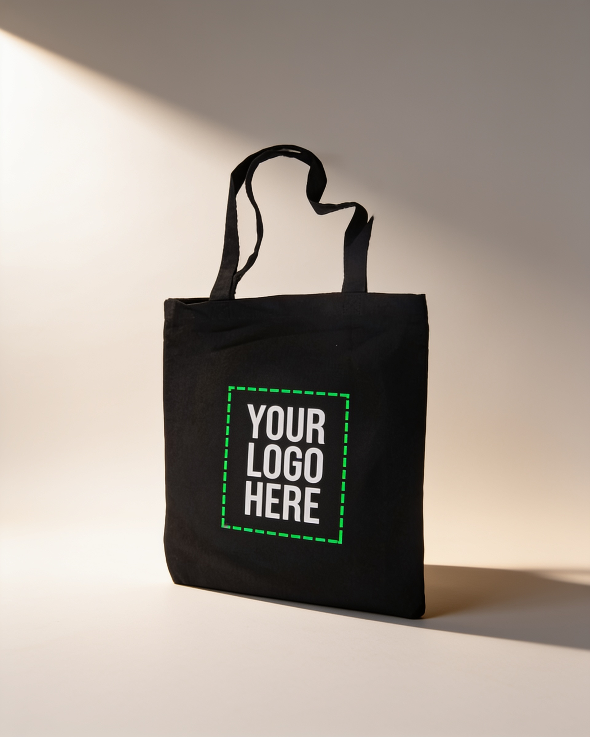 Cotton tote bag with a “brand your logo here” placeholder