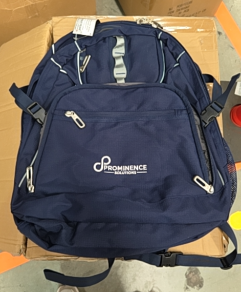 navy blue backpack custom branded with logo