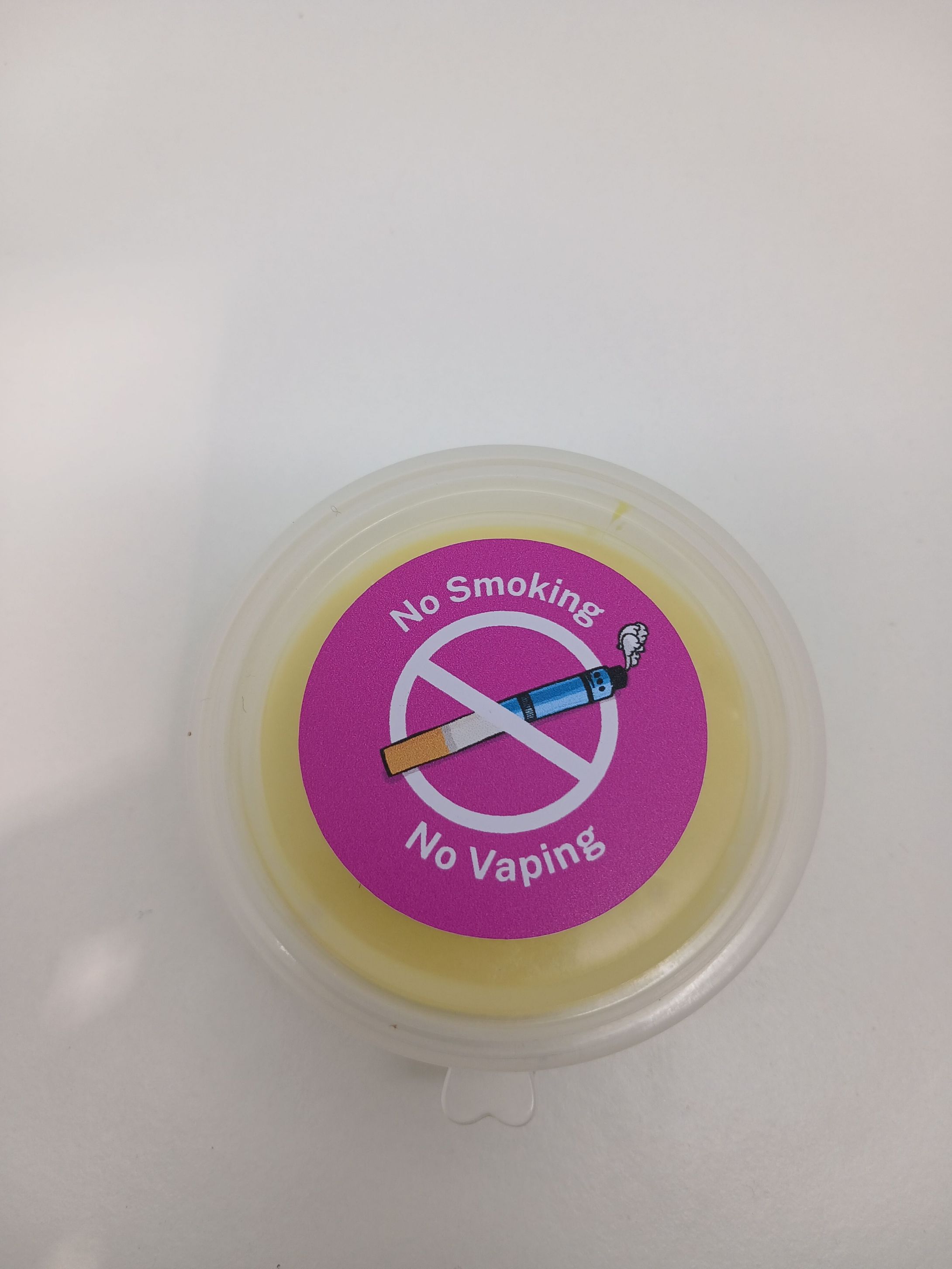 putty with tranparent container printed with no smoking graphics