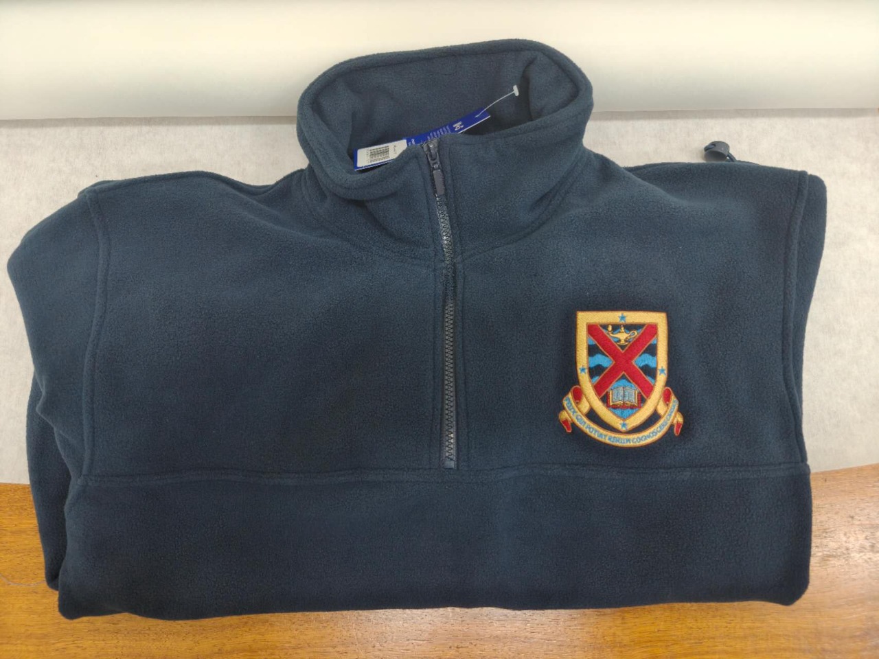 black pullover jacket with school crest personalised