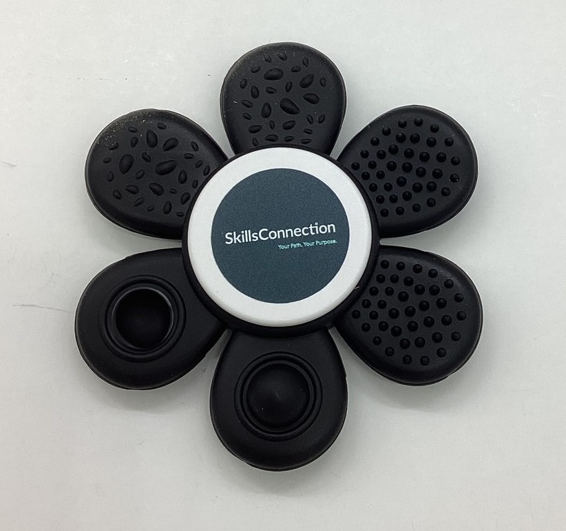 blakck fidget item branding with skillsconnection logo