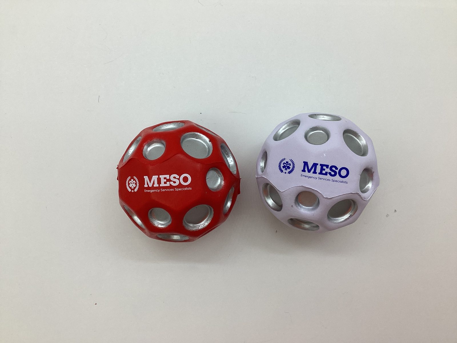 bouncy balls branded with MESO logo