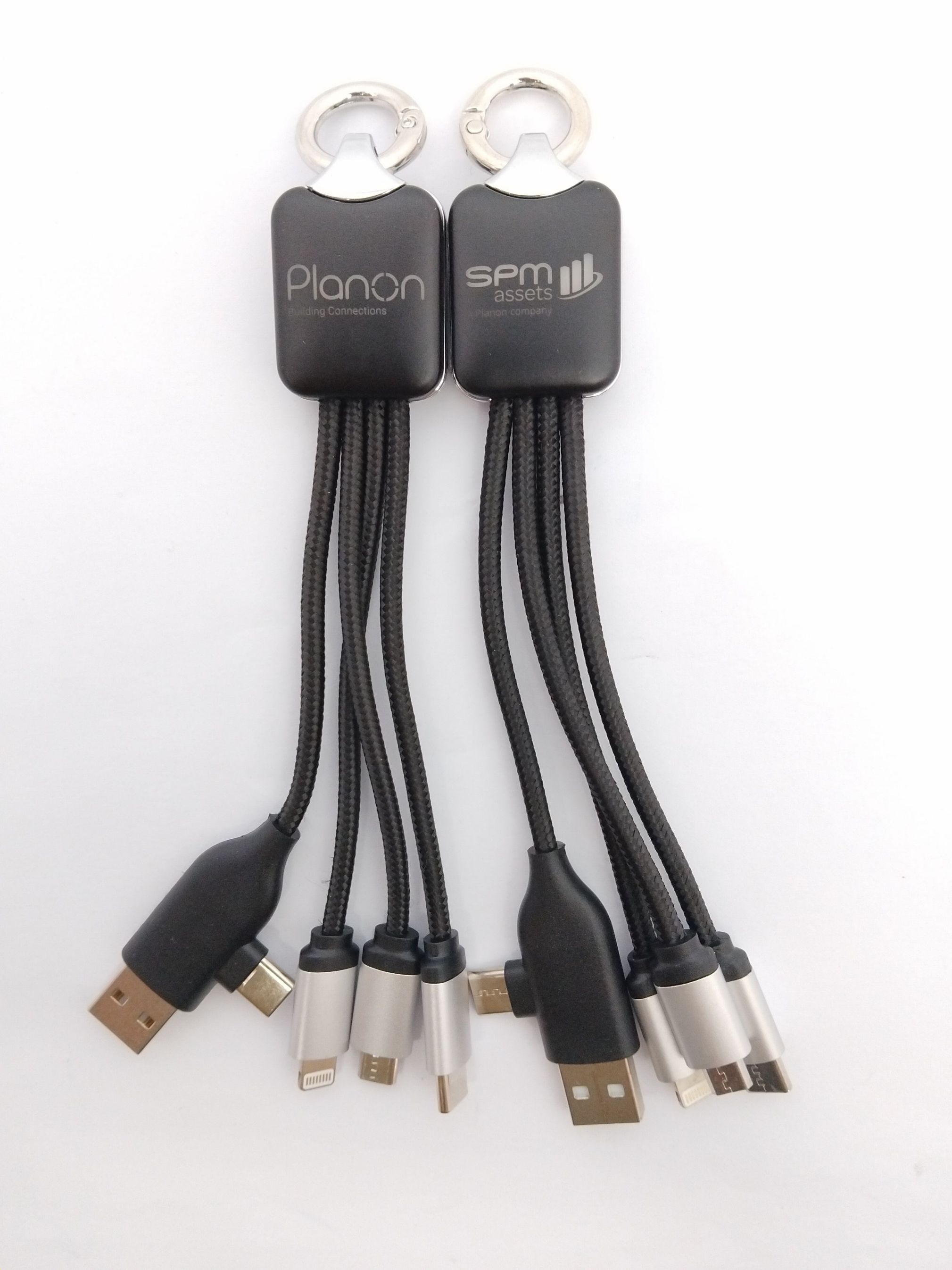 two sets of black cables customised with company logo