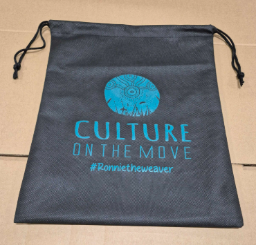drawstring bags customised with culture on the move logo