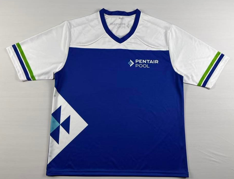 blue and white jersey printed with Pentair Pool logo