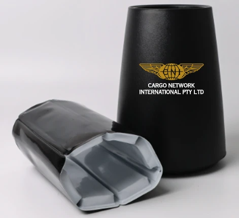 black wine coolers branded with Cargo Network International logo