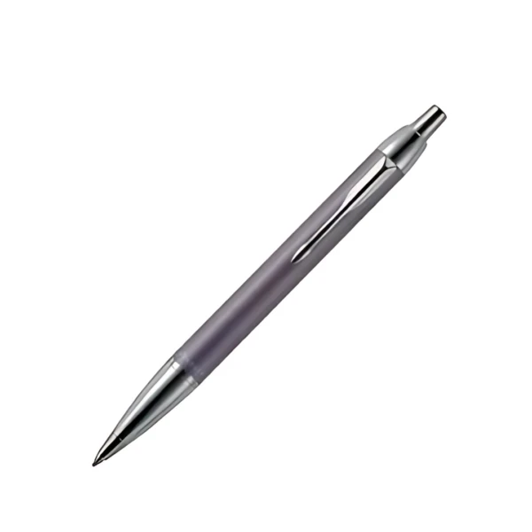 A Parker IM Series silver and gray retractable ballpoint pen on a white background.