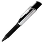 A black and silver pen with a pocket clip, shown on a white background.