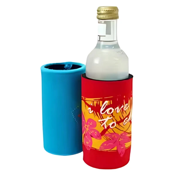 Promotional Blue and red stubby Holder with customised text and image