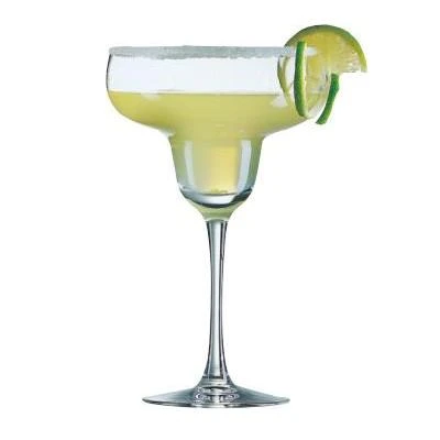 A margarita cocktail in a glass with a salted rim and lime garnish.