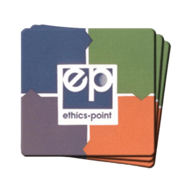Best Sellers: Promotional Cardboard Coasters with vibrant ep ethics point logo.