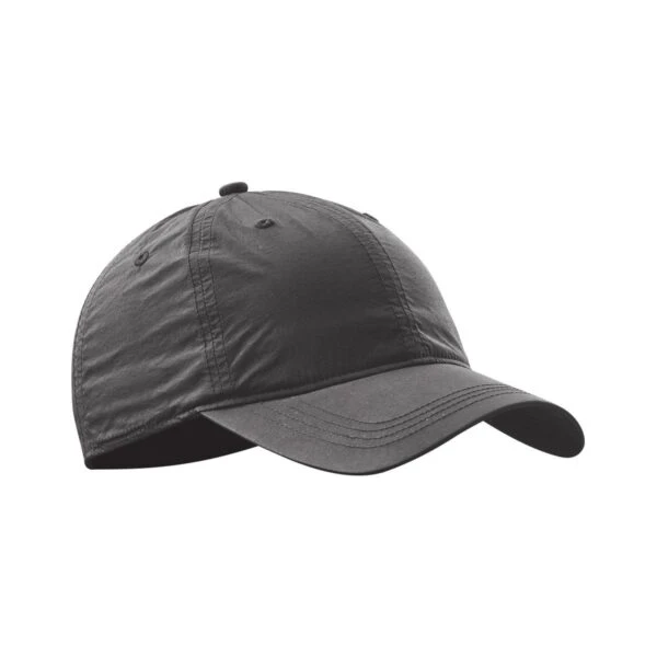 A black baseball cap on a white background.