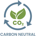 Green leaf with CO₂ inside a circular arrow, symbolizing carbon neutrality.