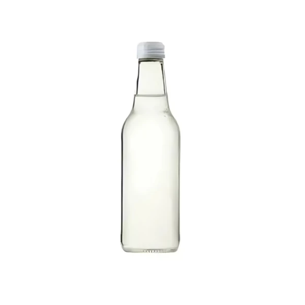 Custom branded Sparkling Water glass bottle with white cap on a white background.