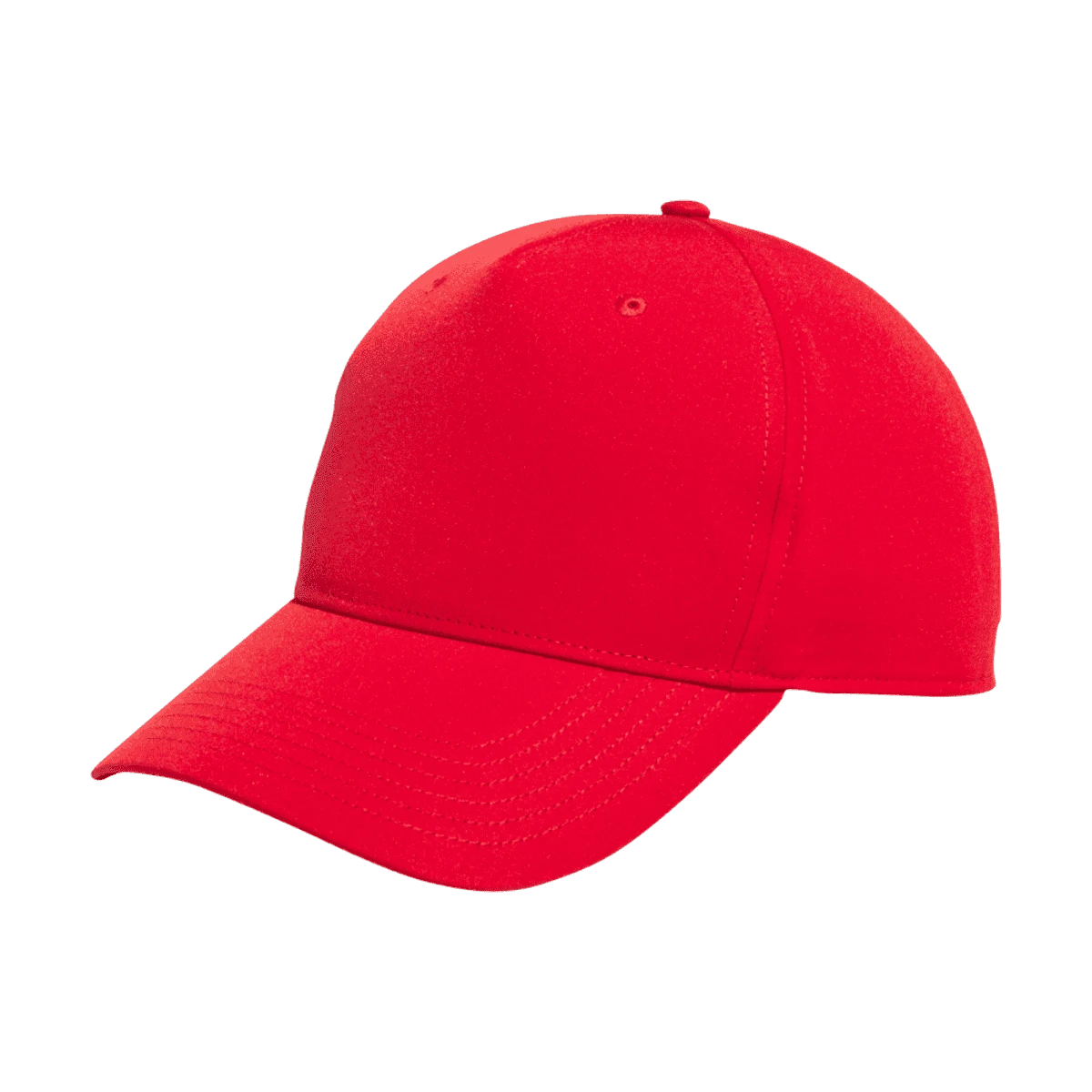 A plain red baseball cap on a transparent background.