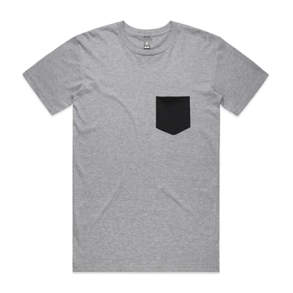 Gray T-shirt with a black pocket on the left chest area.